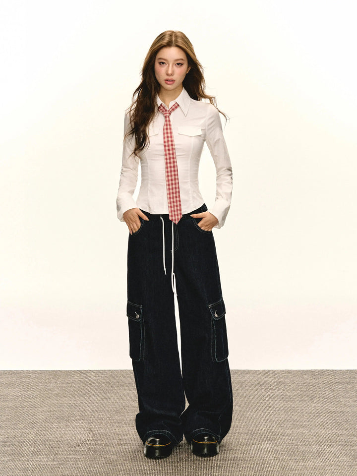 Casual Drawstring Wide-Leg Cargo Pants