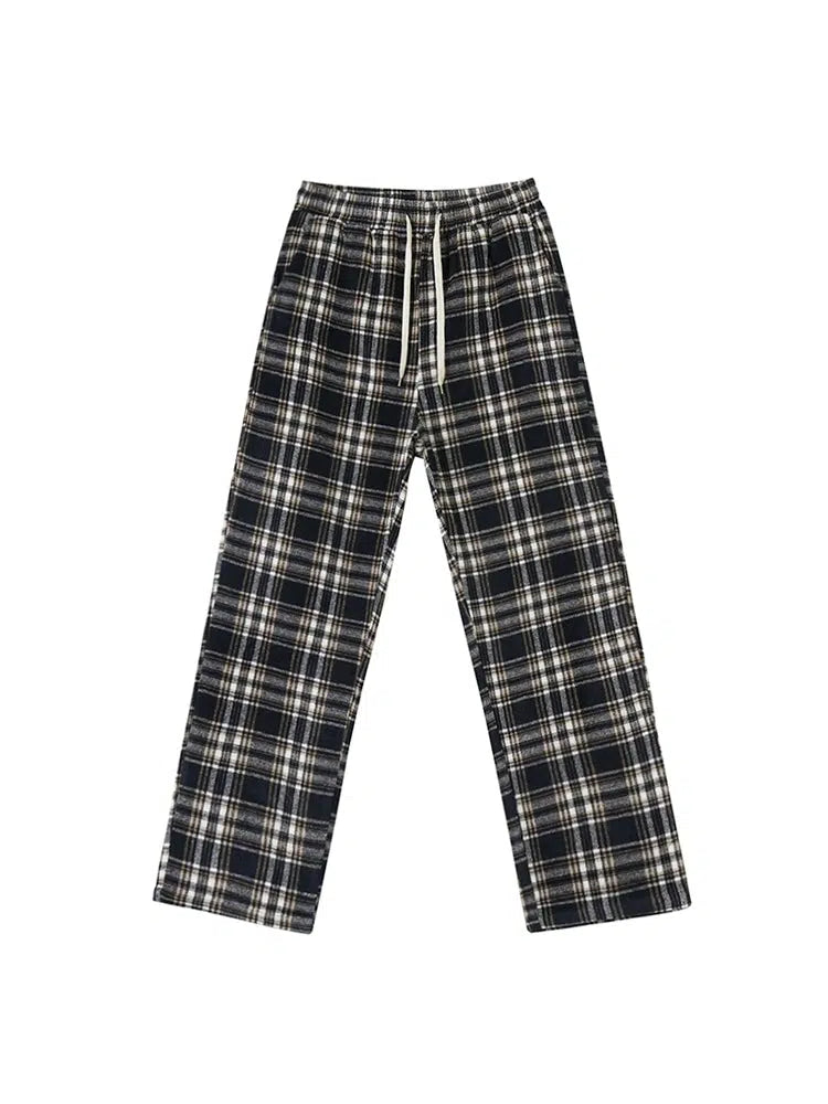 Casual Fit Drawstring Plaid Pants