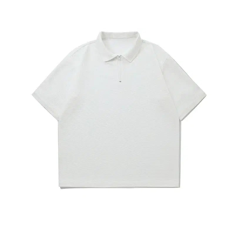 Casual Short-Sleeve Polo Shirt with Zipper Collar