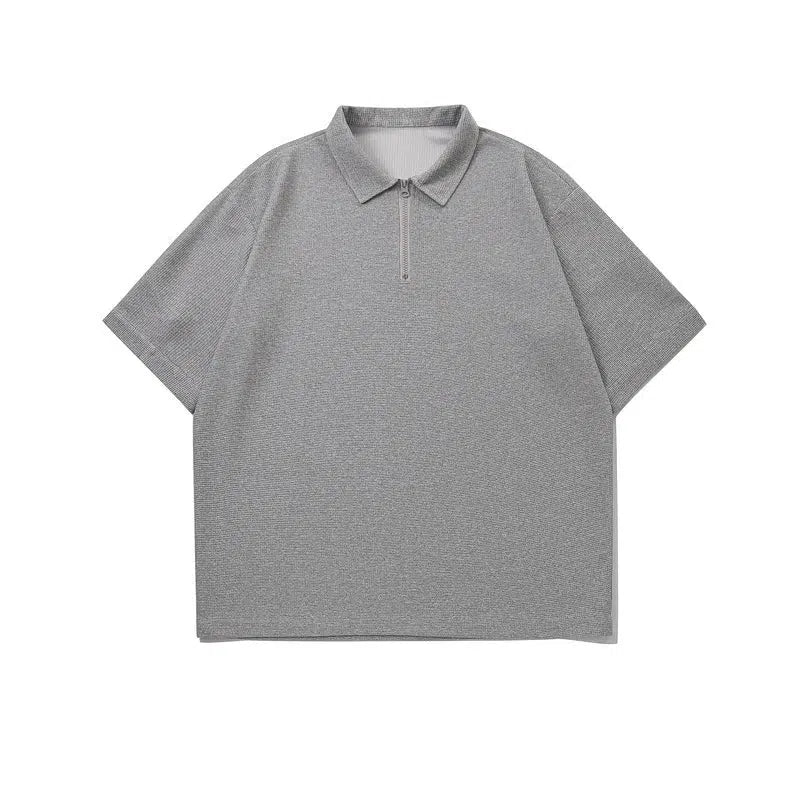 Casual Short-Sleeve Polo Shirt with Zipper Collar