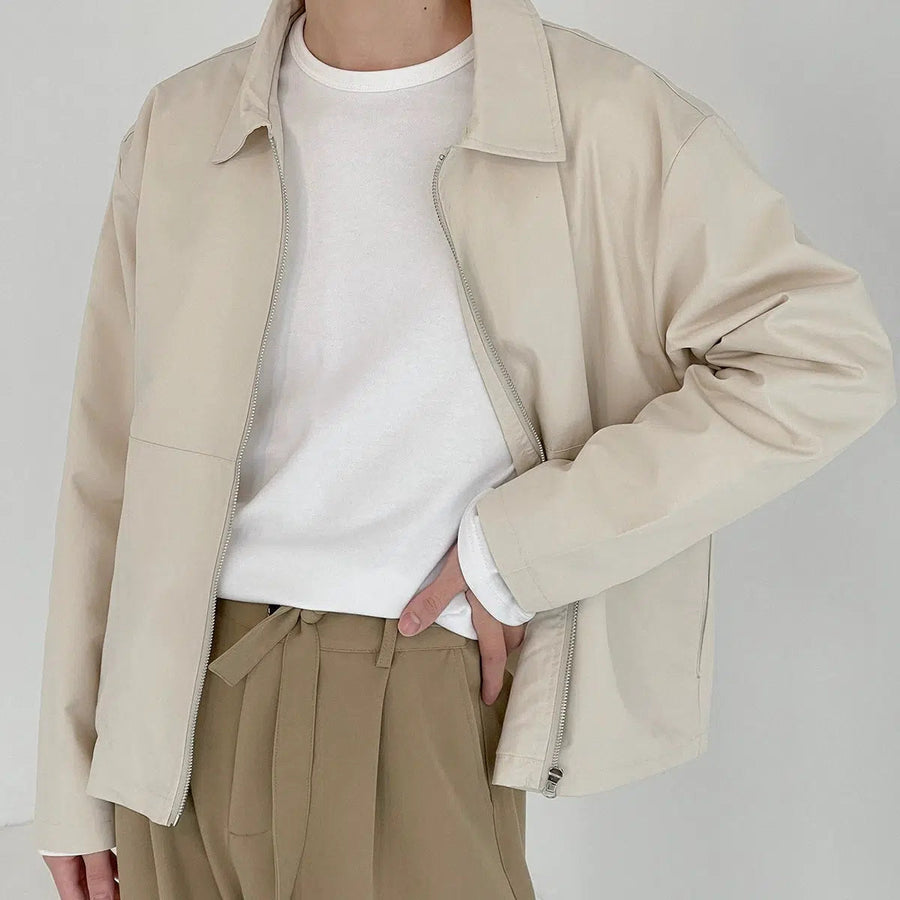 Casual Thin Cropped Zipper Lapel Jacket