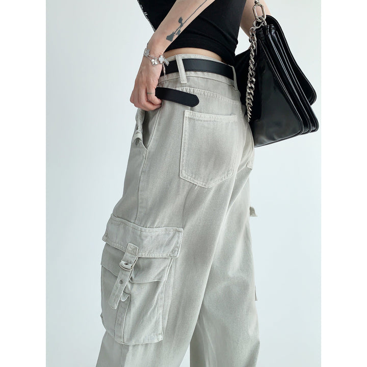 Washed Distressed Wide-Leg Cargo Pants