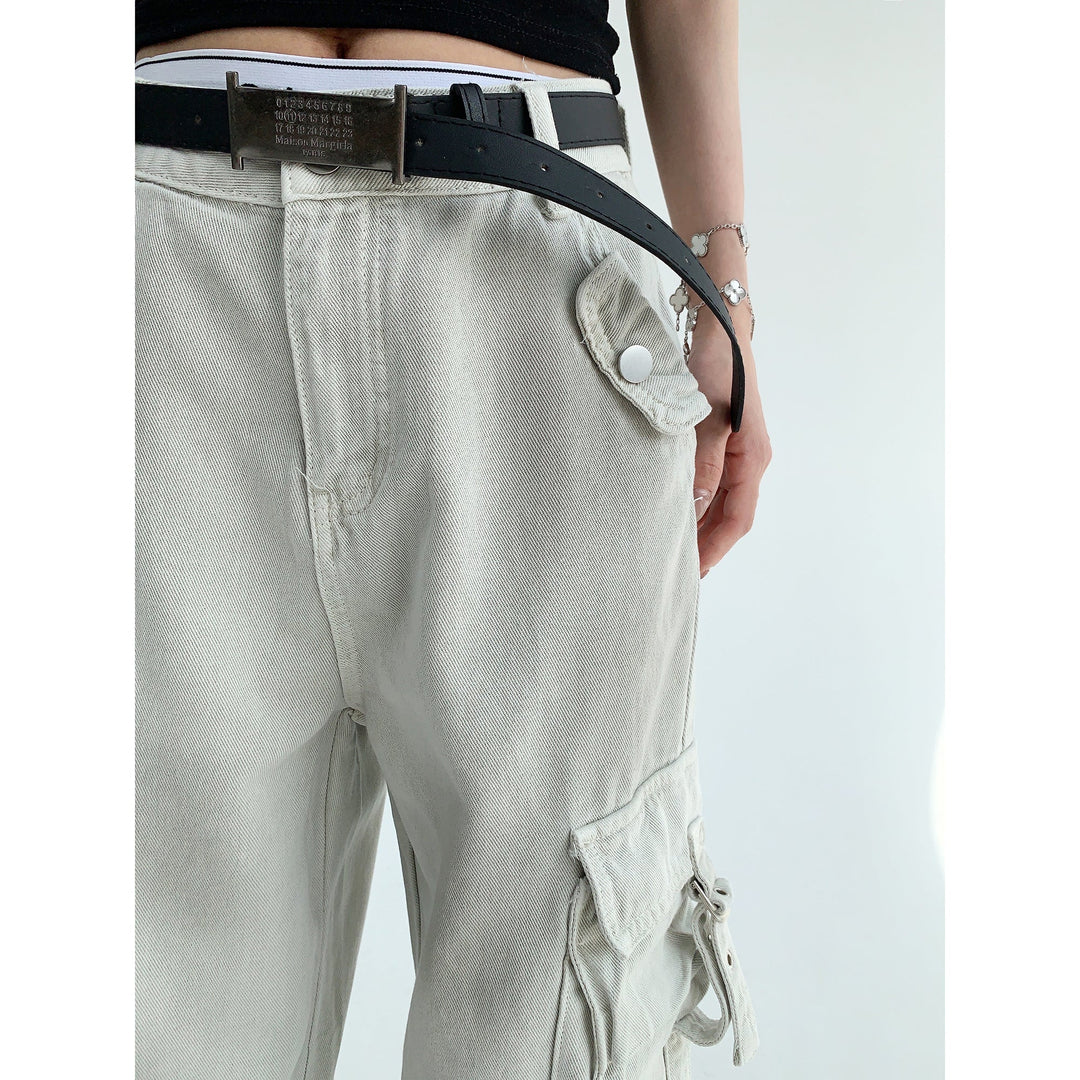 Washed Distressed Wide-Leg Cargo Pants