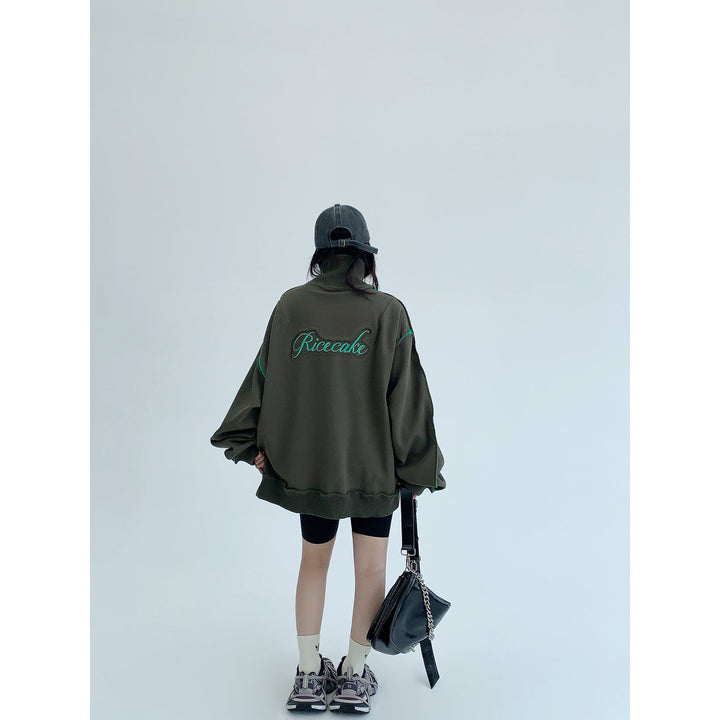 Embroidery Zip-Up Oversized Coat