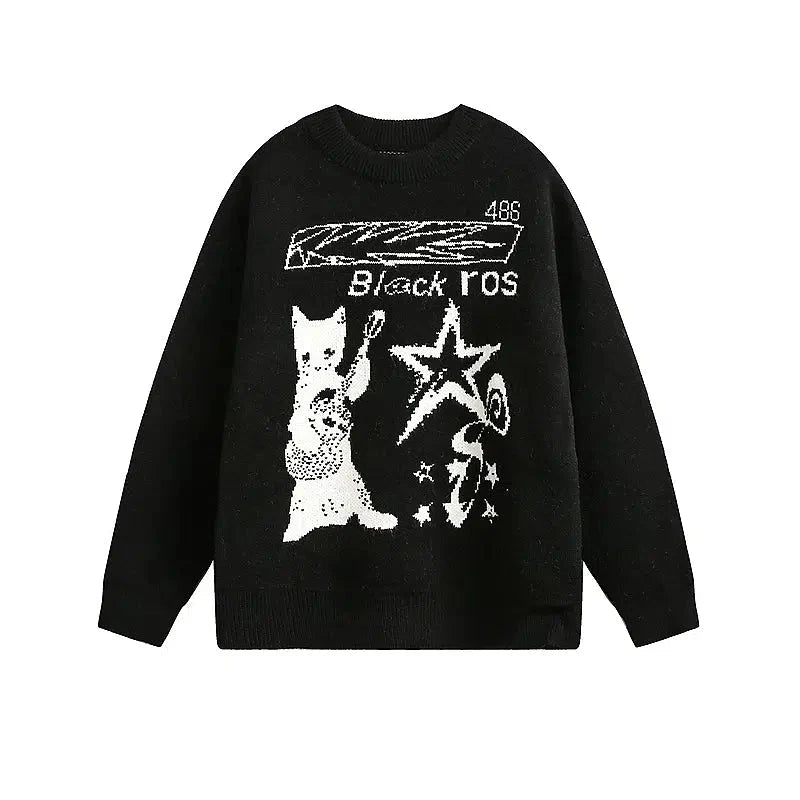 Cat Graphic Knit Sweater