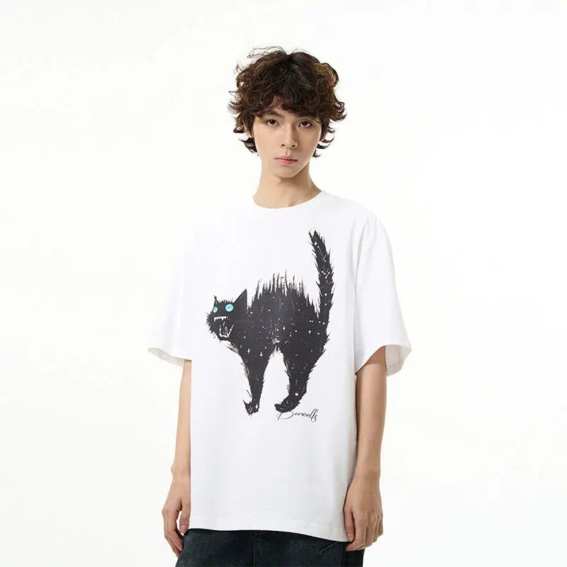 Cat Print Short-sleeved T-shirt