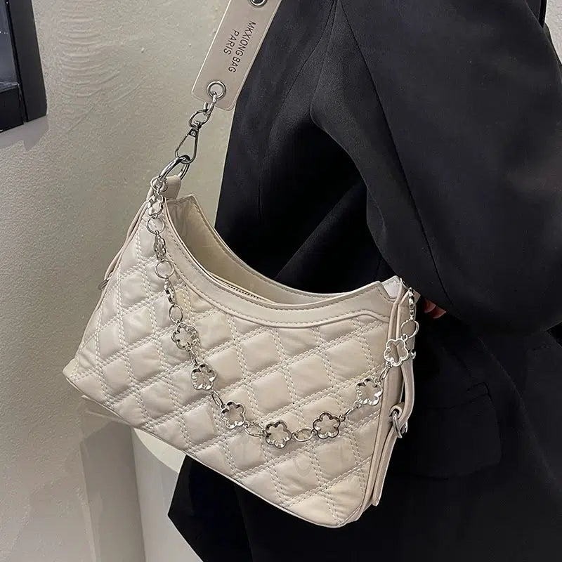 Chain Accent Quilted Shoulder Bag