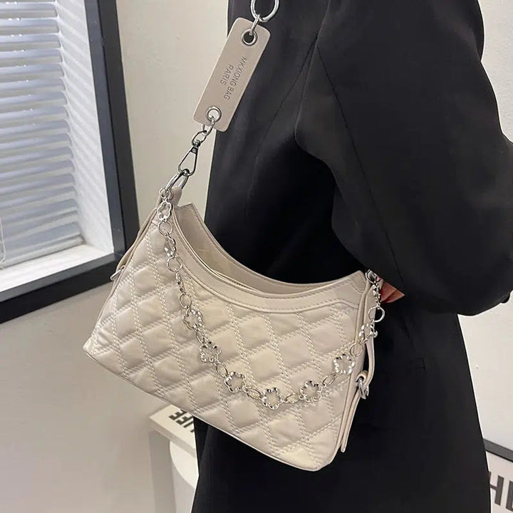 Chain Accent Quilted Shoulder Bag