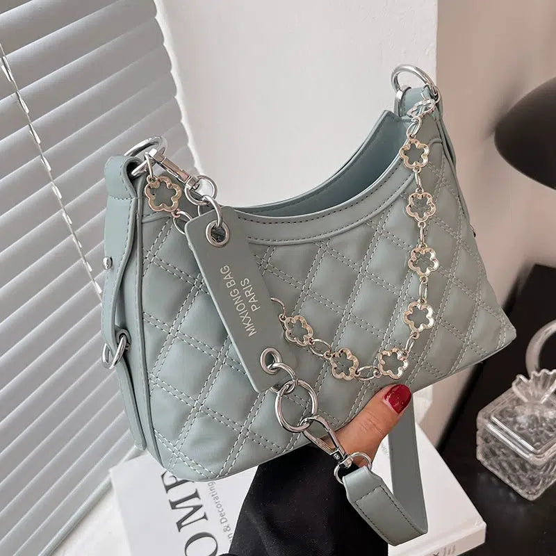 Chain Accent Quilted Shoulder Bag