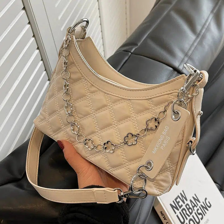 Chain Accent Quilted Shoulder Bag