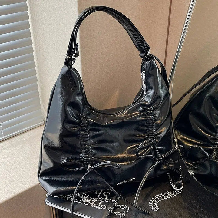 Chain Accent Ruched Shoulder Bag