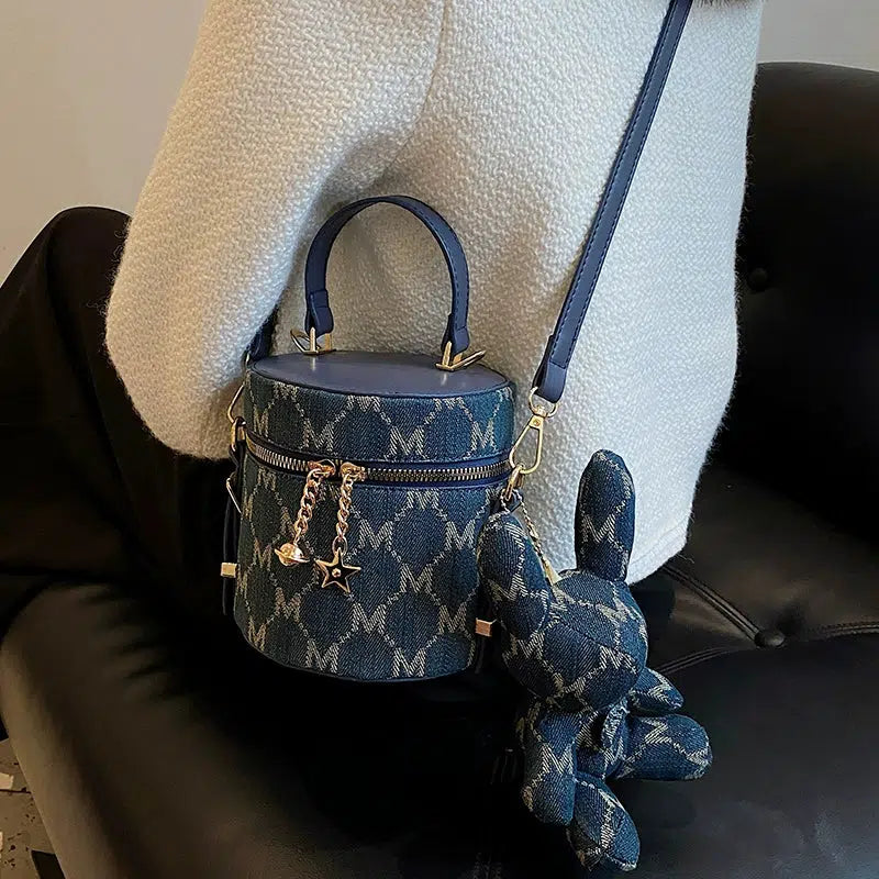 Chain Charm Patterned Bucket Bag