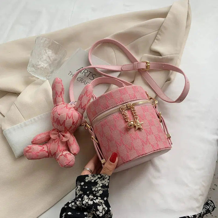 Chain Charm Patterned Bucket Bag