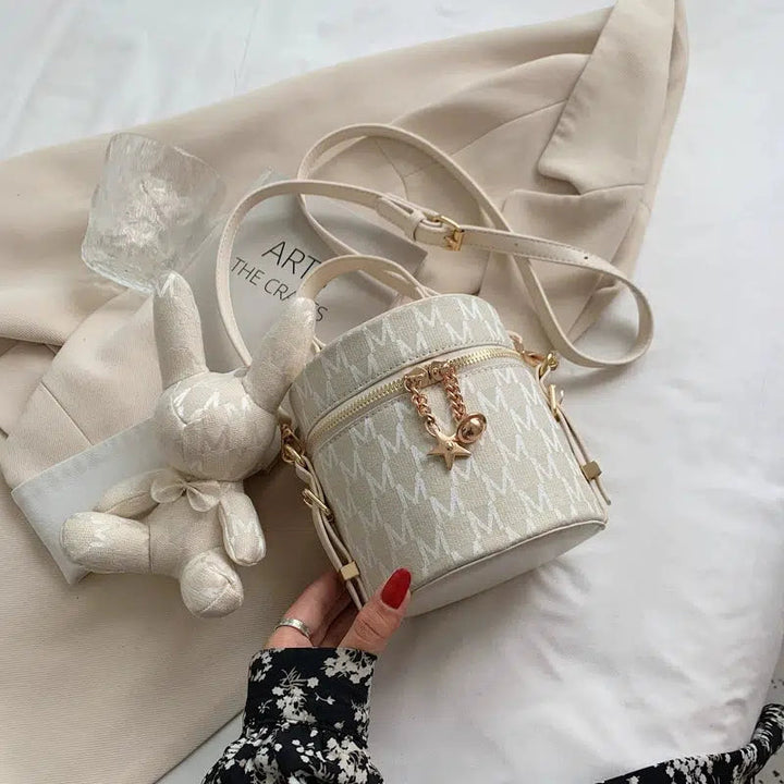 Chain Charm Patterned Bucket Bag