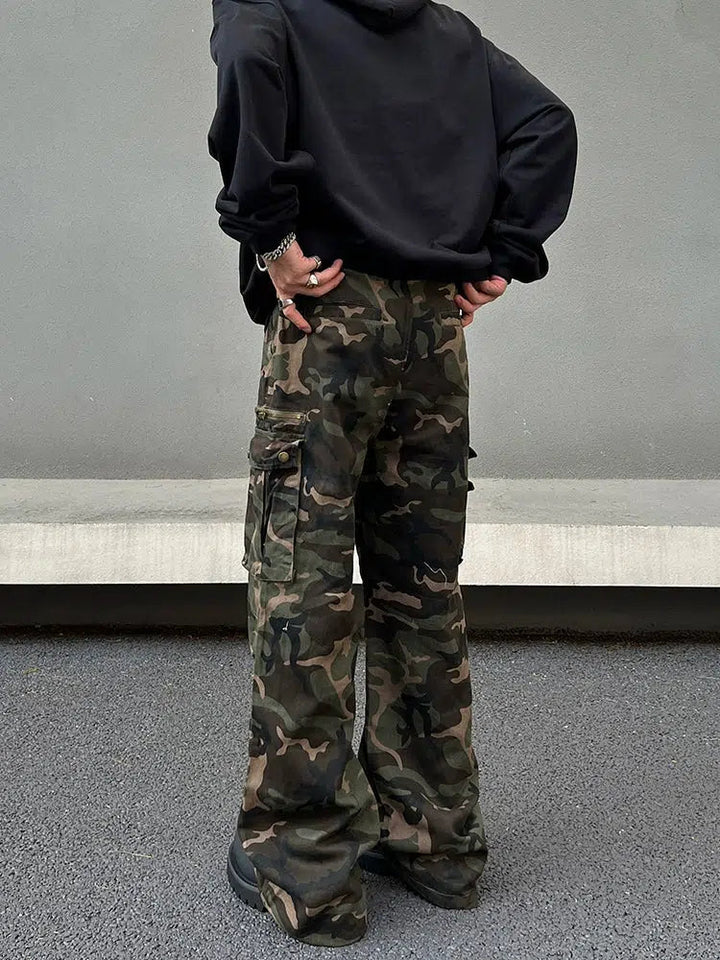 Chain Detail Camouflage Cargo Pants