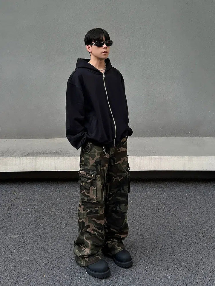 Chain Detail Camouflage Cargo Pants