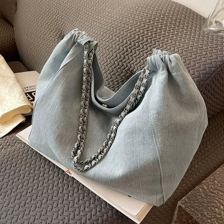 Chain Strap Denim Bucket Bag