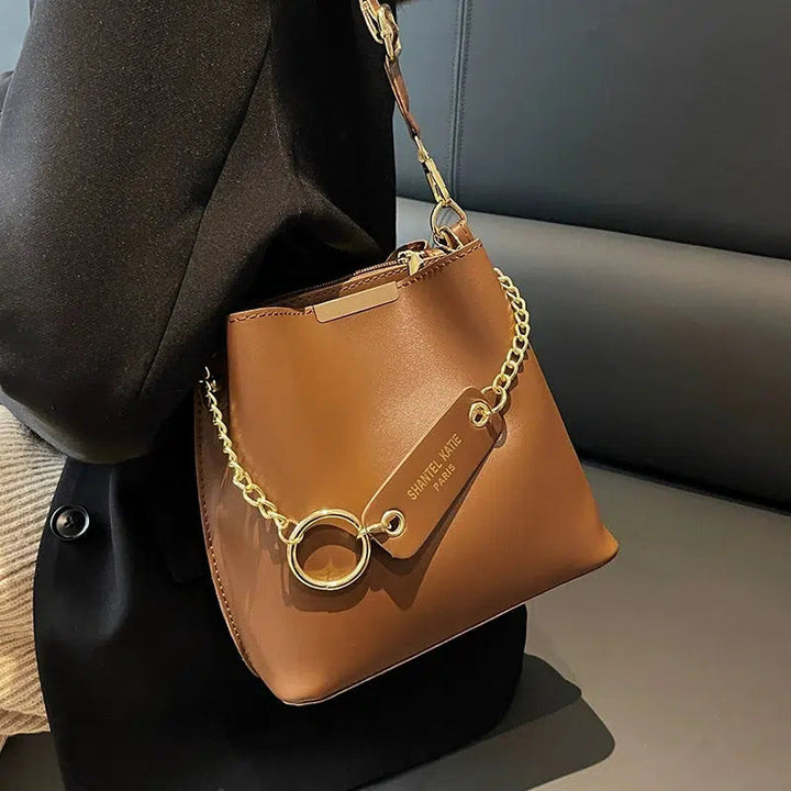 Chain Strap Leather Bucket Bag