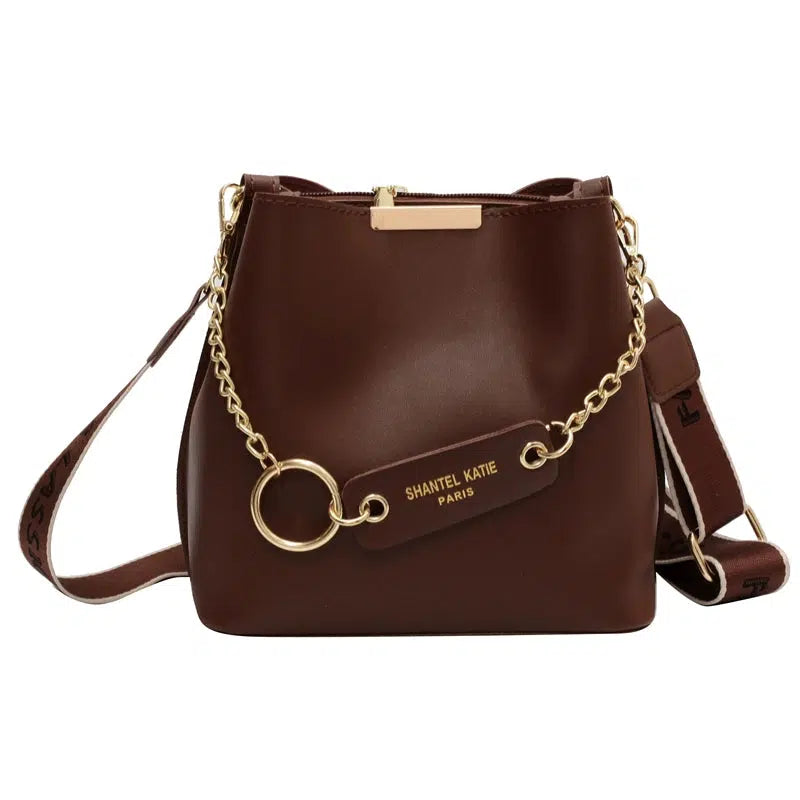 Chain Strap Leather Bucket Bag