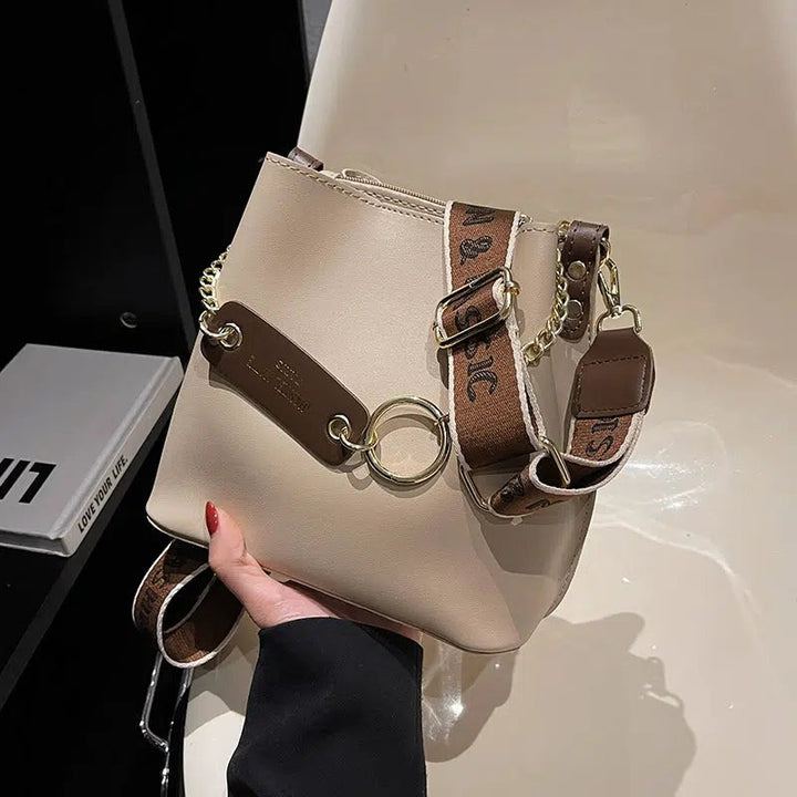 Chain Strap Leather Bucket Bag