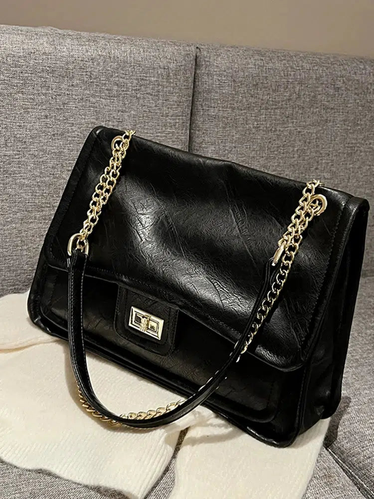 Chain Strap Leather Flap Shoulder Bag