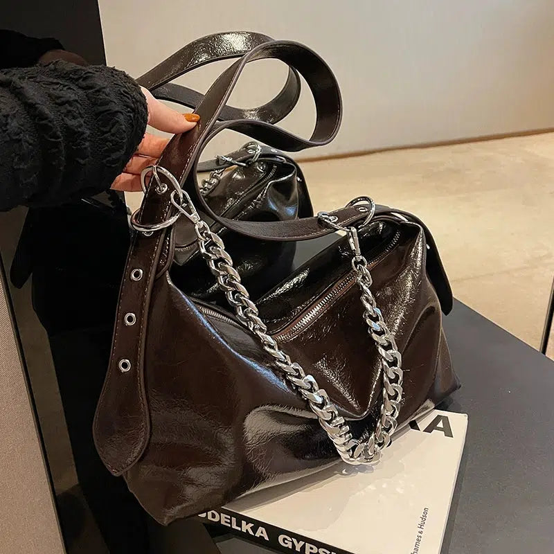 Chain Strap Leather Shoulder Bag