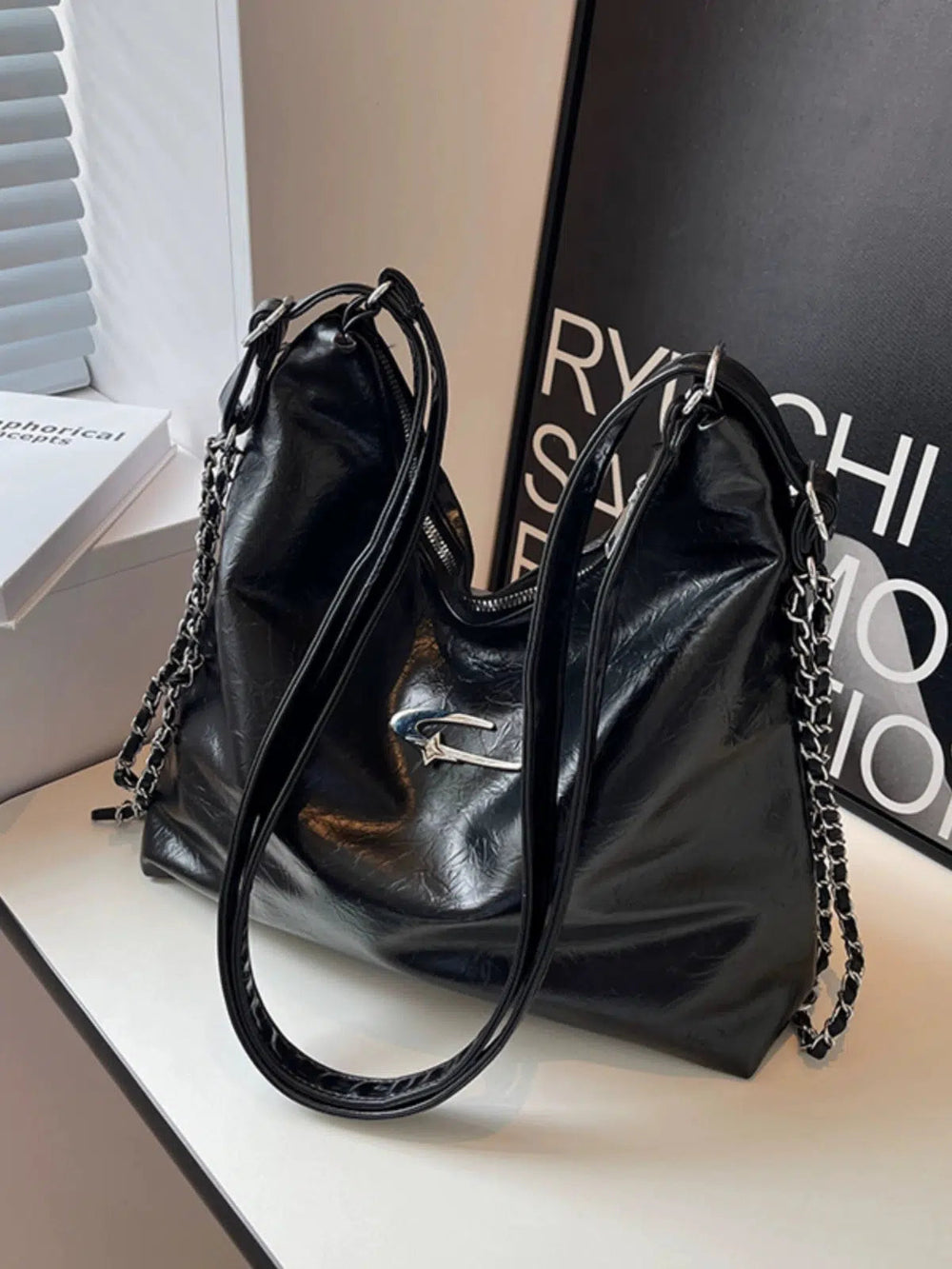 Chain Strap Leather Shoulder Bag