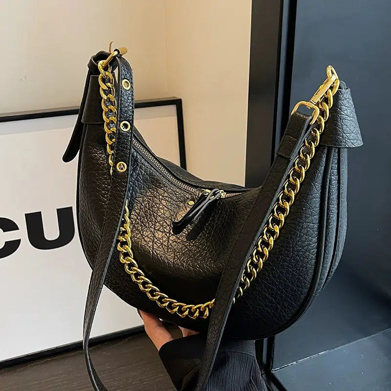 Chain Strap Zipper Crescent Bag