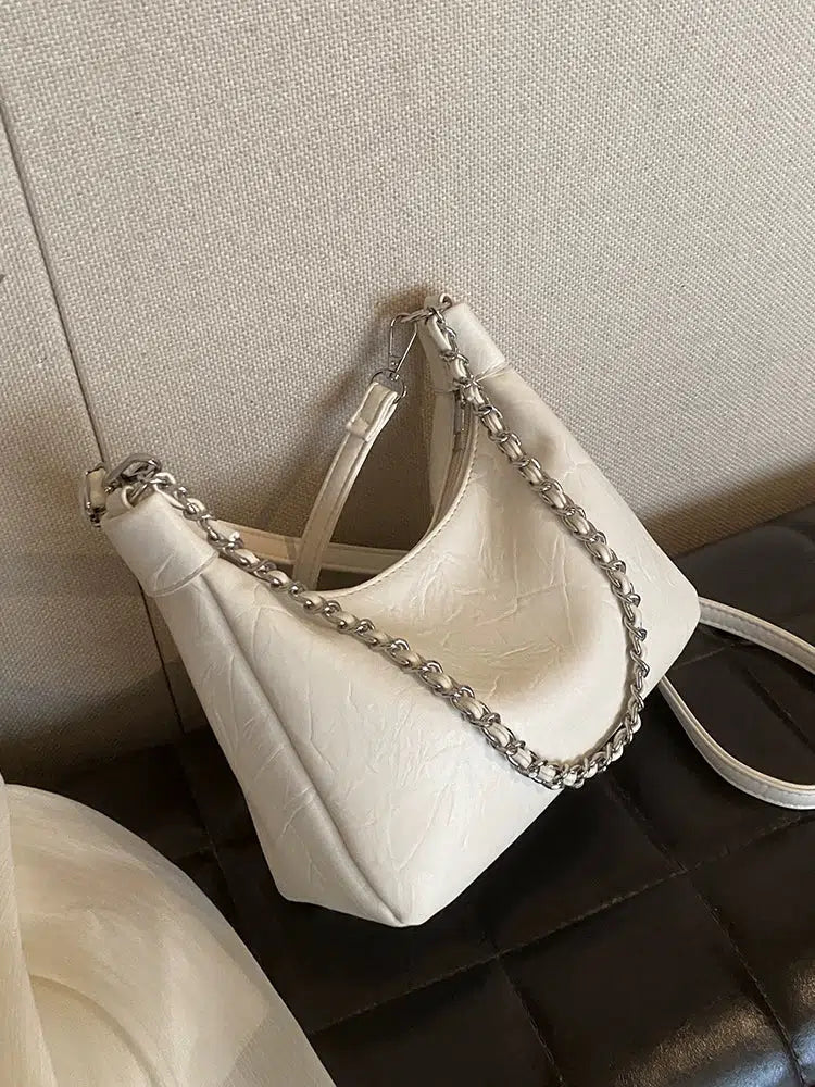 Chain Straps Leather Shoulder Bag