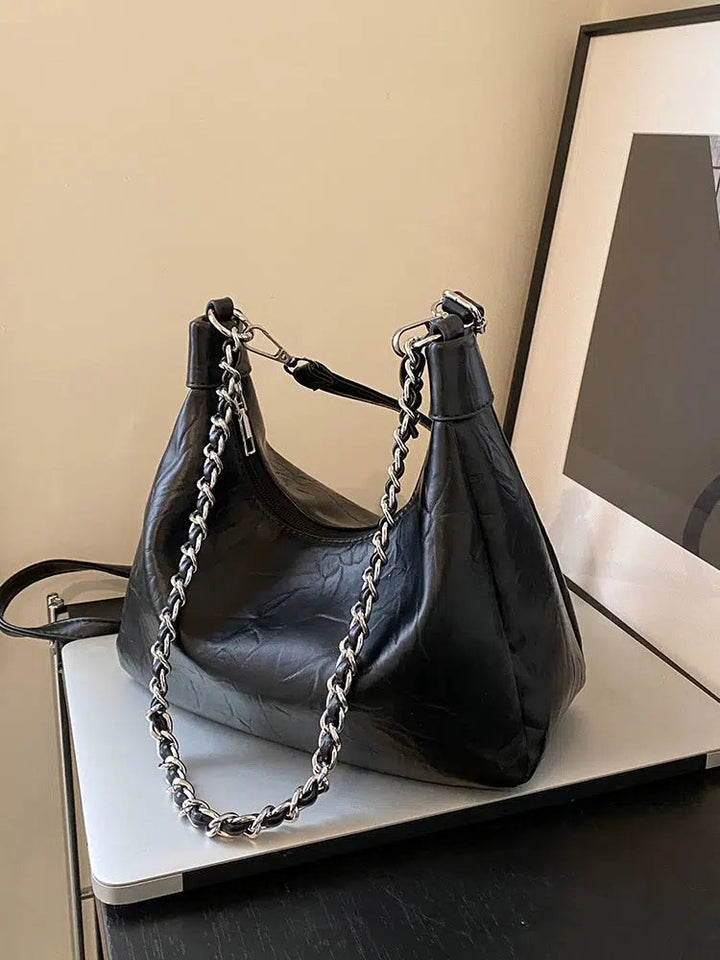 Chain Straps Leather Shoulder Bag