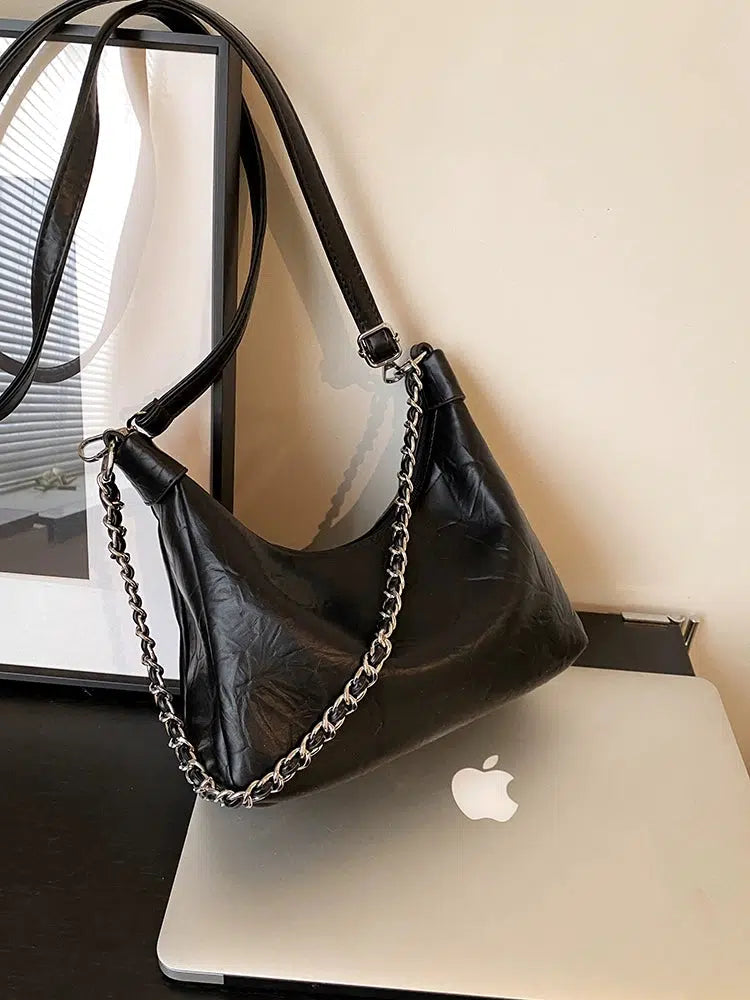 Chain Straps Leather Shoulder Bag