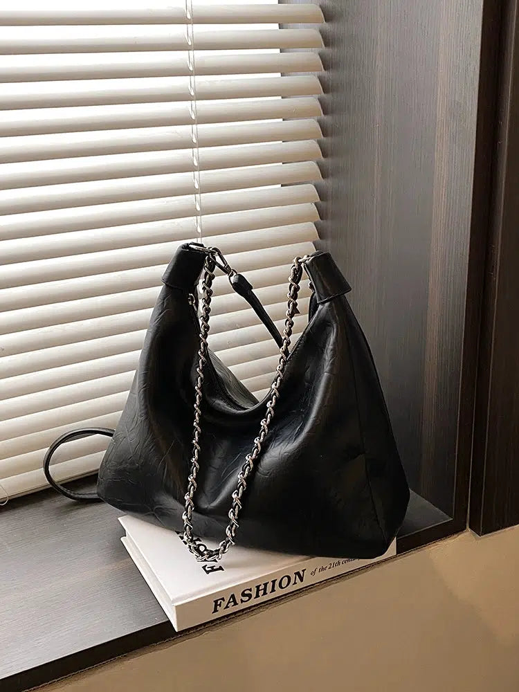 Chain Straps Leather Shoulder Bag