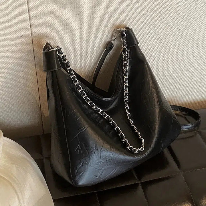 Chain Straps Leather Shoulder Bag