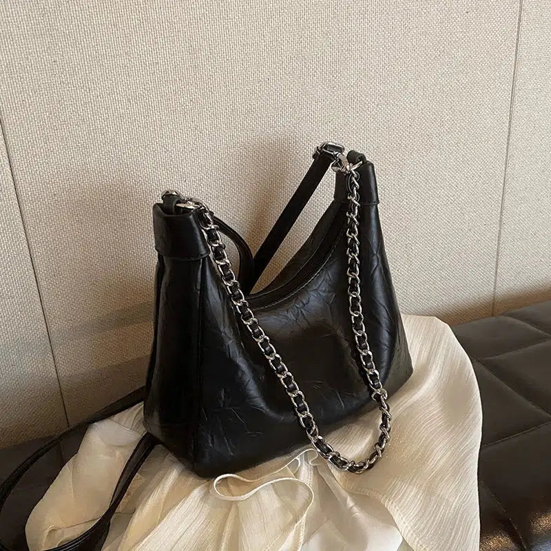 Chain Straps Leather Shoulder Bag