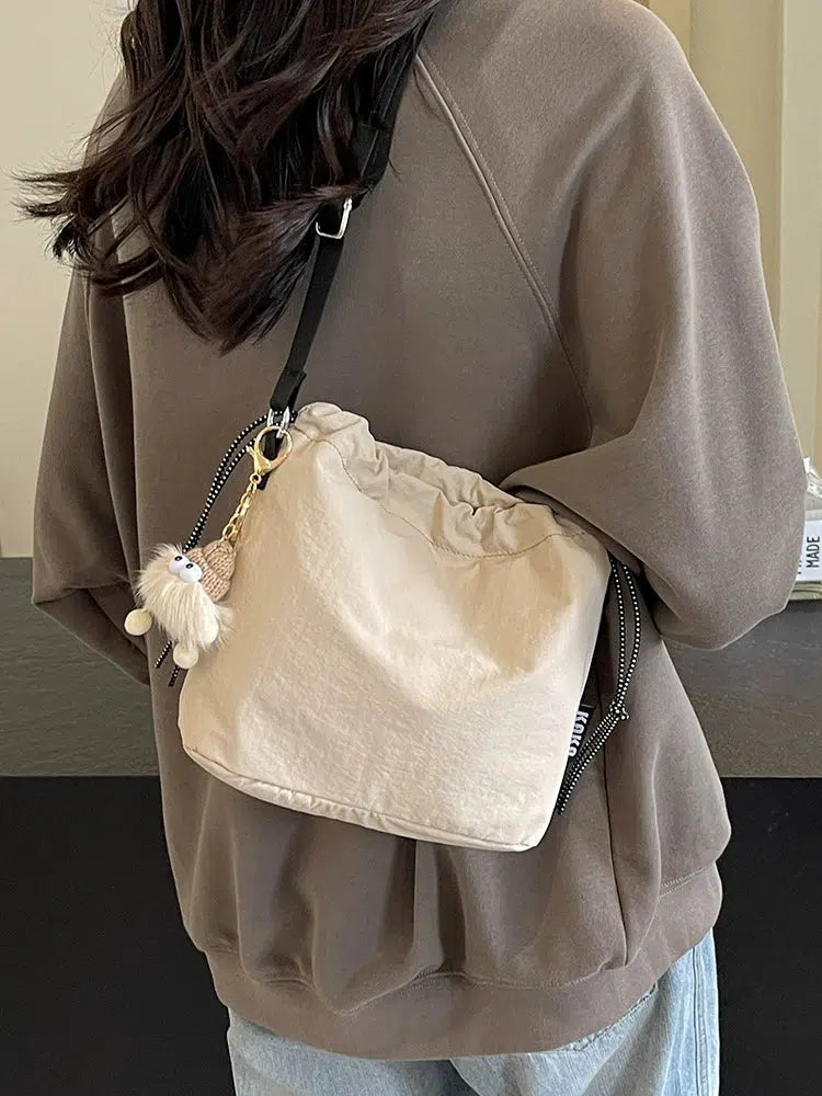 Charm Attachment Ruffled Bucket Bag