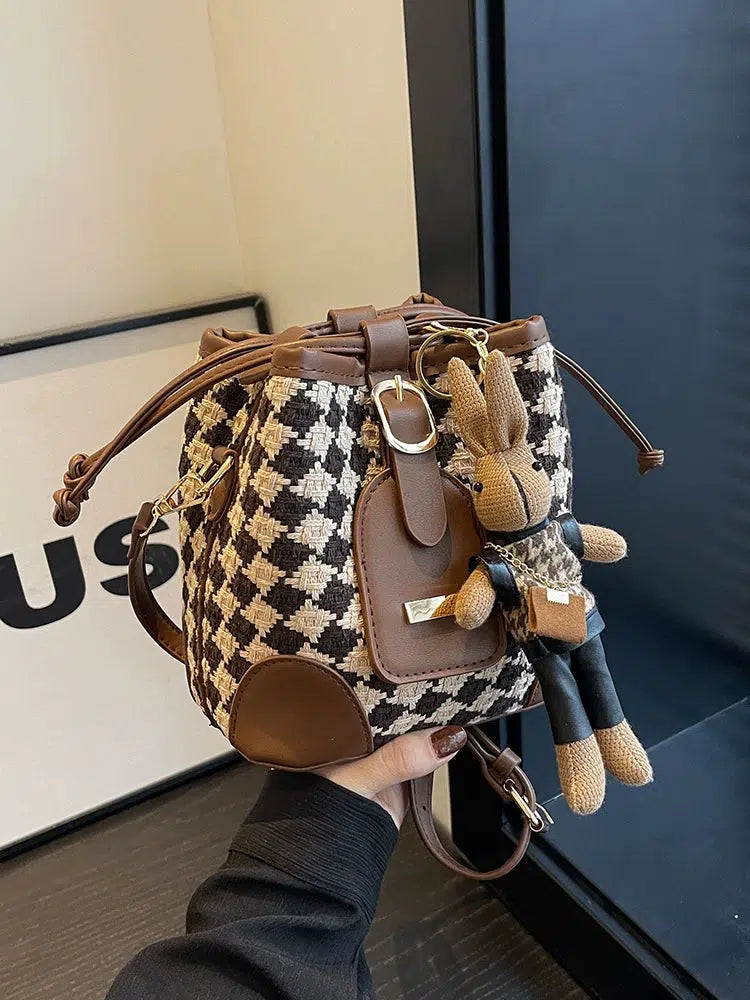 Checkered Handwoven Bucket Bag