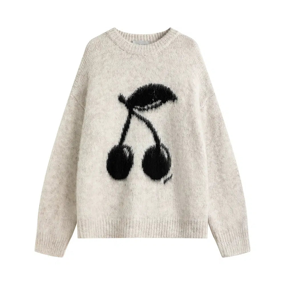 Cherry Design Knit Sweatshirt