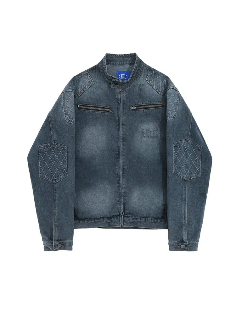 Chest Pockets Denim Zipper Jacket