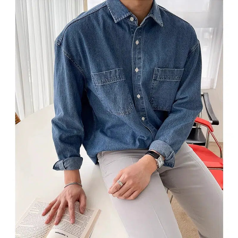 Chest Pockets Long Sleeve Denim Shirt