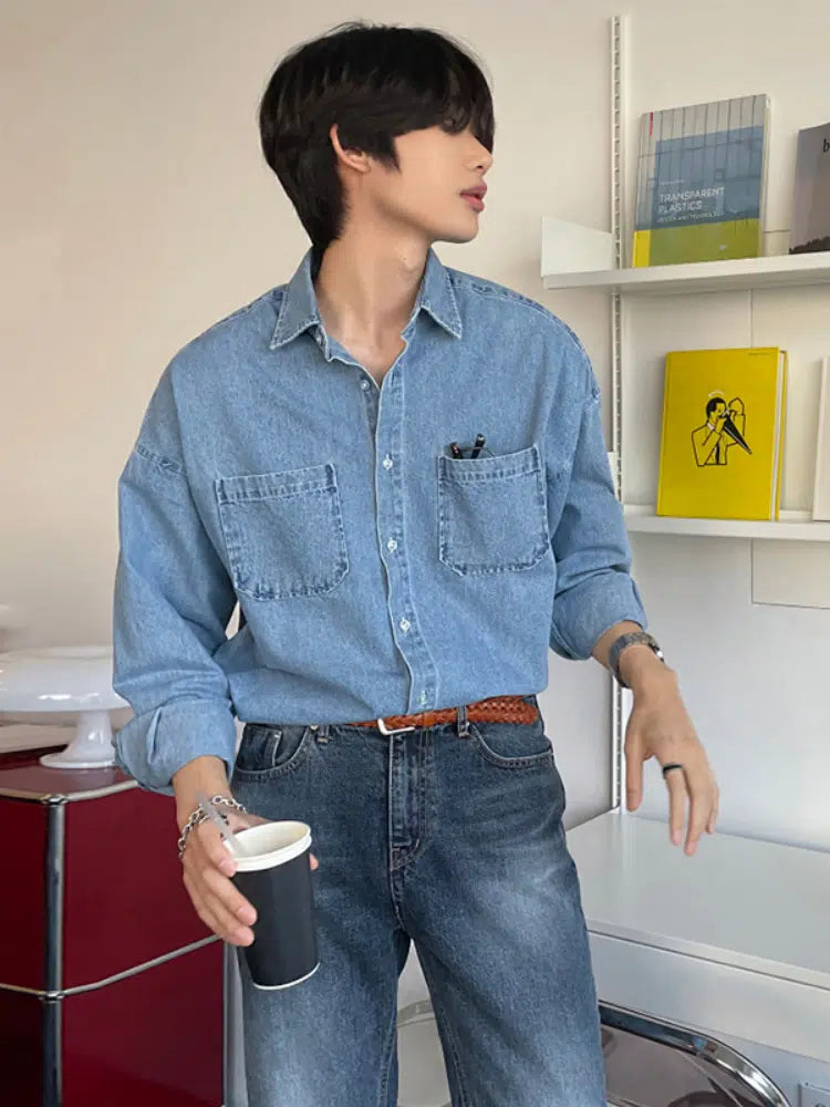 Chest Pockets Long Sleeve Denim Shirt