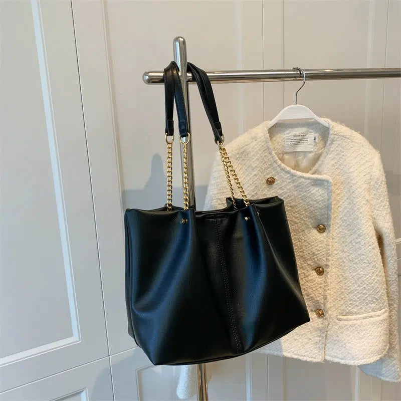 Chic Leather Chain Handle Tote Bag