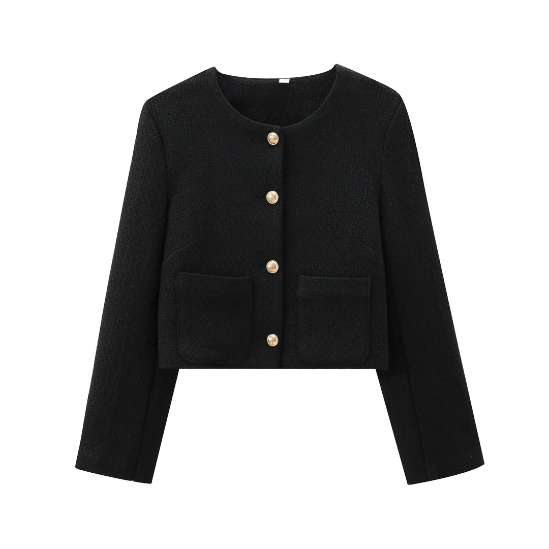 Chic Pockets Textured Crop Coat