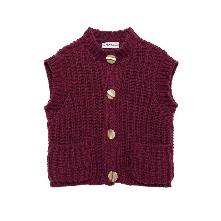 Chunky Knit Button-Up Pockets Vest