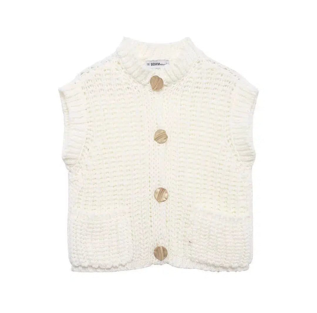 Chunky Knit Button-Up Pockets Vest