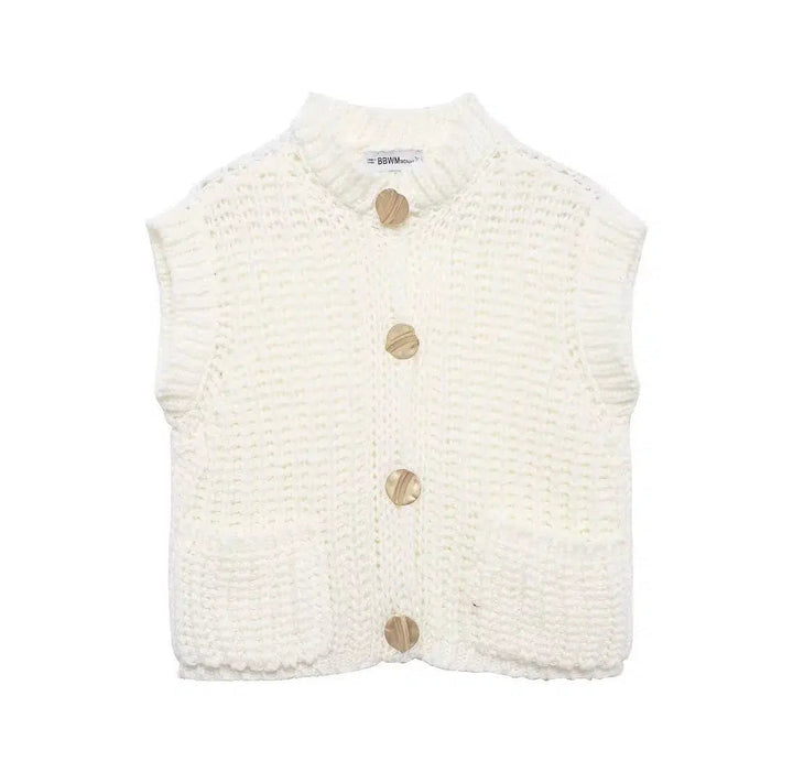 Chunky Knit Button-Up Pockets Vest