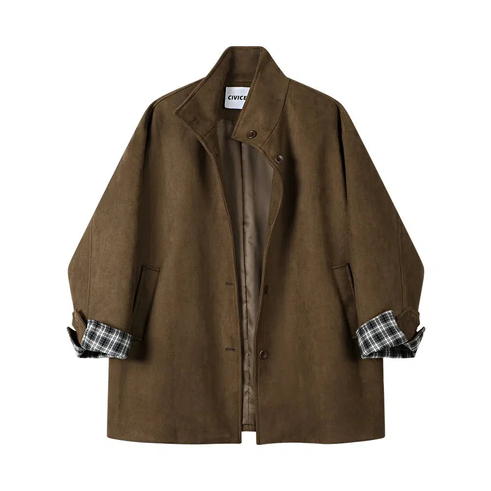 Classic Plaid Lining Button-Up Coat