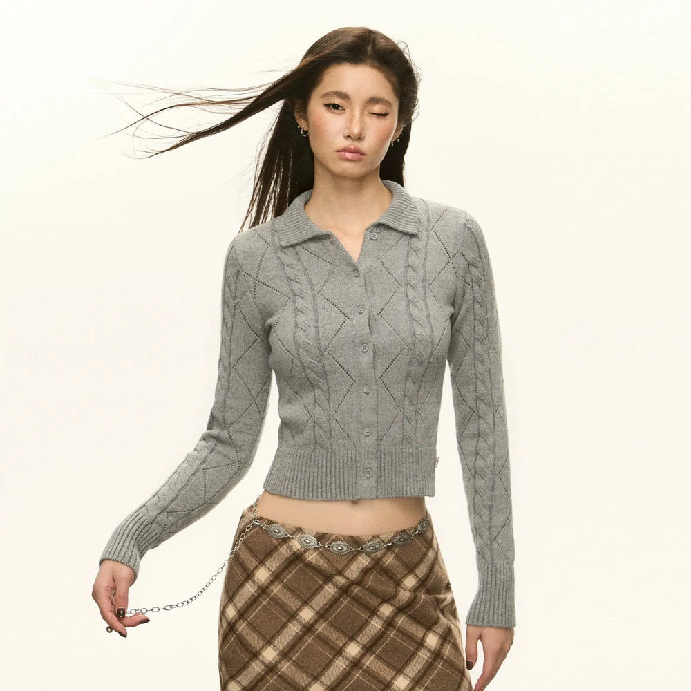 Classic Cable Knit Cardigan Sweater with Button Front