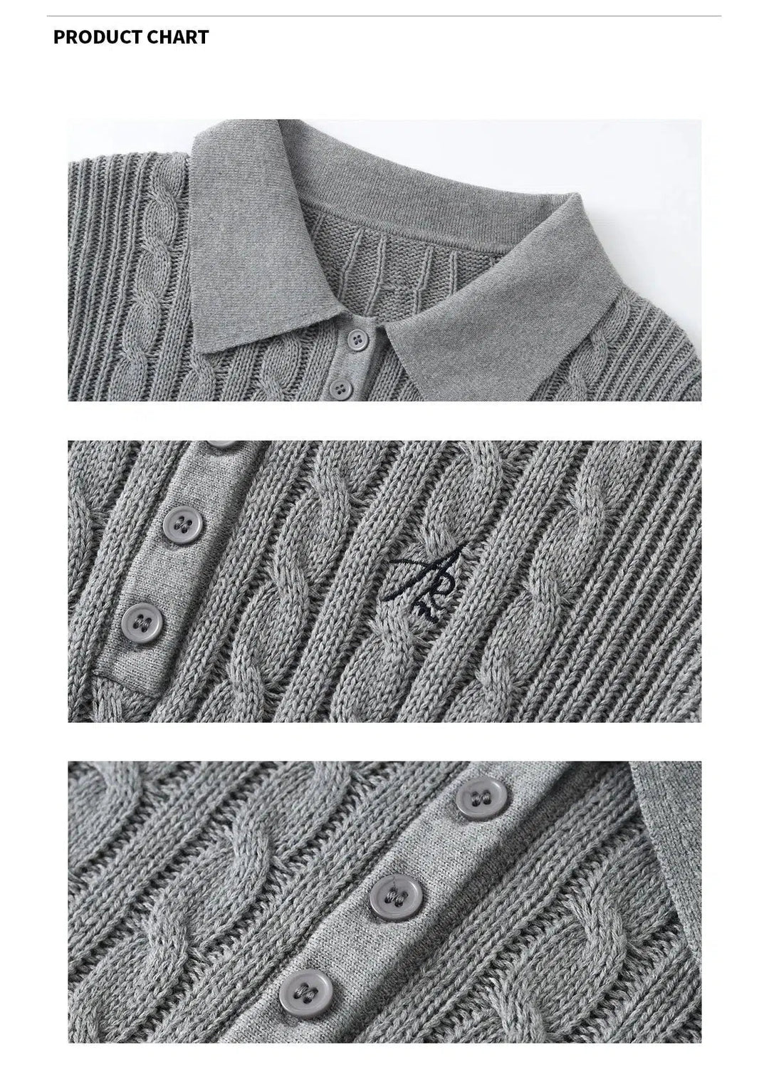 Classic Cable Knit Sweater with Collar and Embroidered Detail