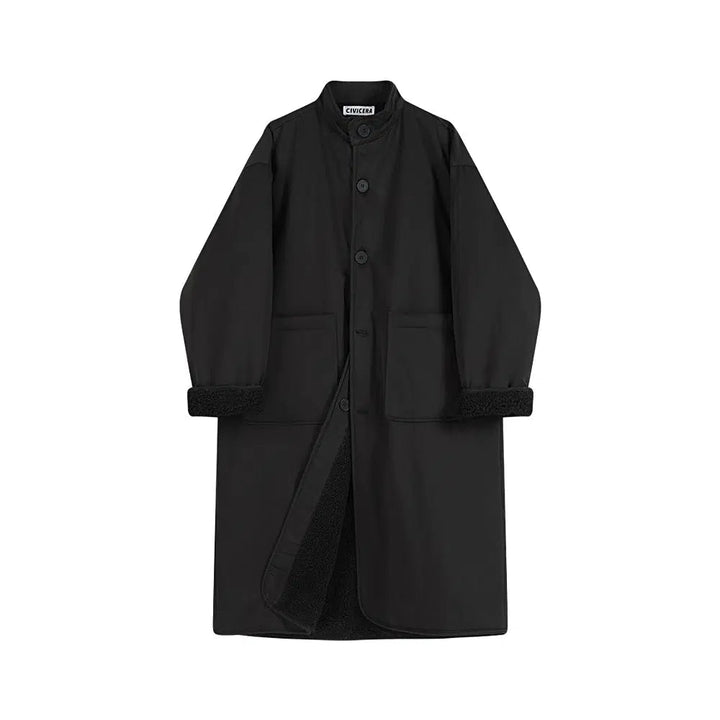 Classic Collarless Button-Up Coat