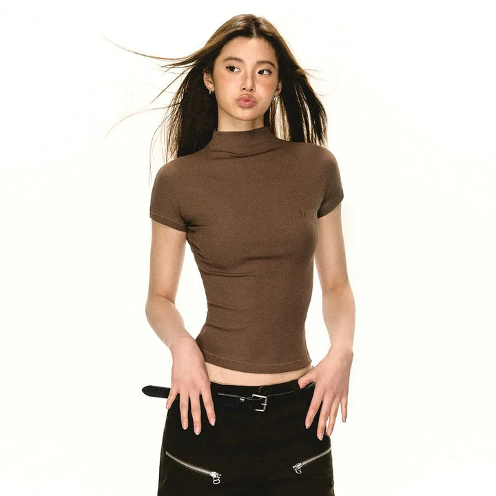 Classic Fitted Turtleneck Short Sleeve Pullover